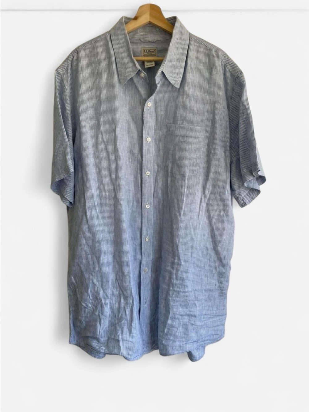 L.L.Bean Slightly Fitted Shirt blue striped 100% Linen button up Size XXL Tall